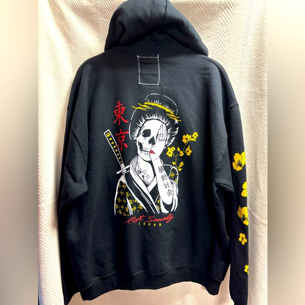 Riot society Geisha Shame 2.0 Japan women’s hoodie NWOT skull skeleton Halloween